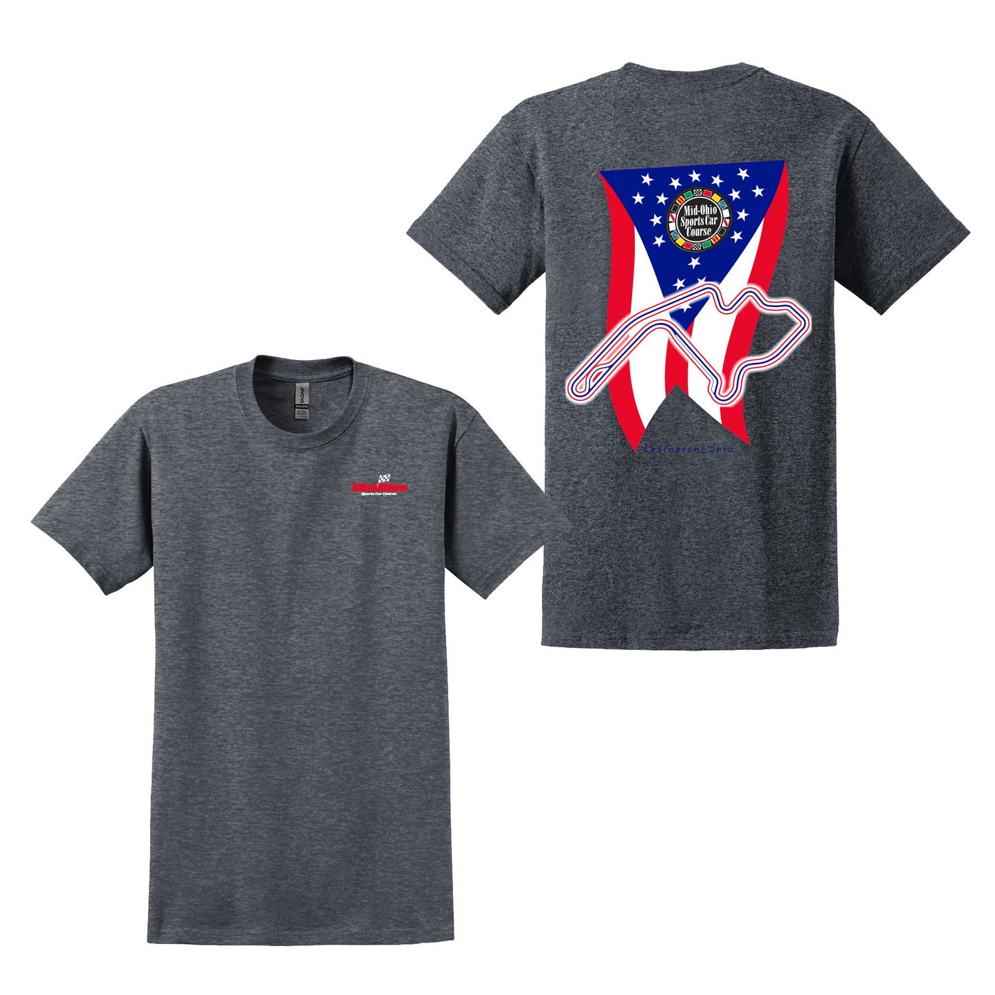 Mid-Ohio Flag and Track Outline Tee - Dark Heather