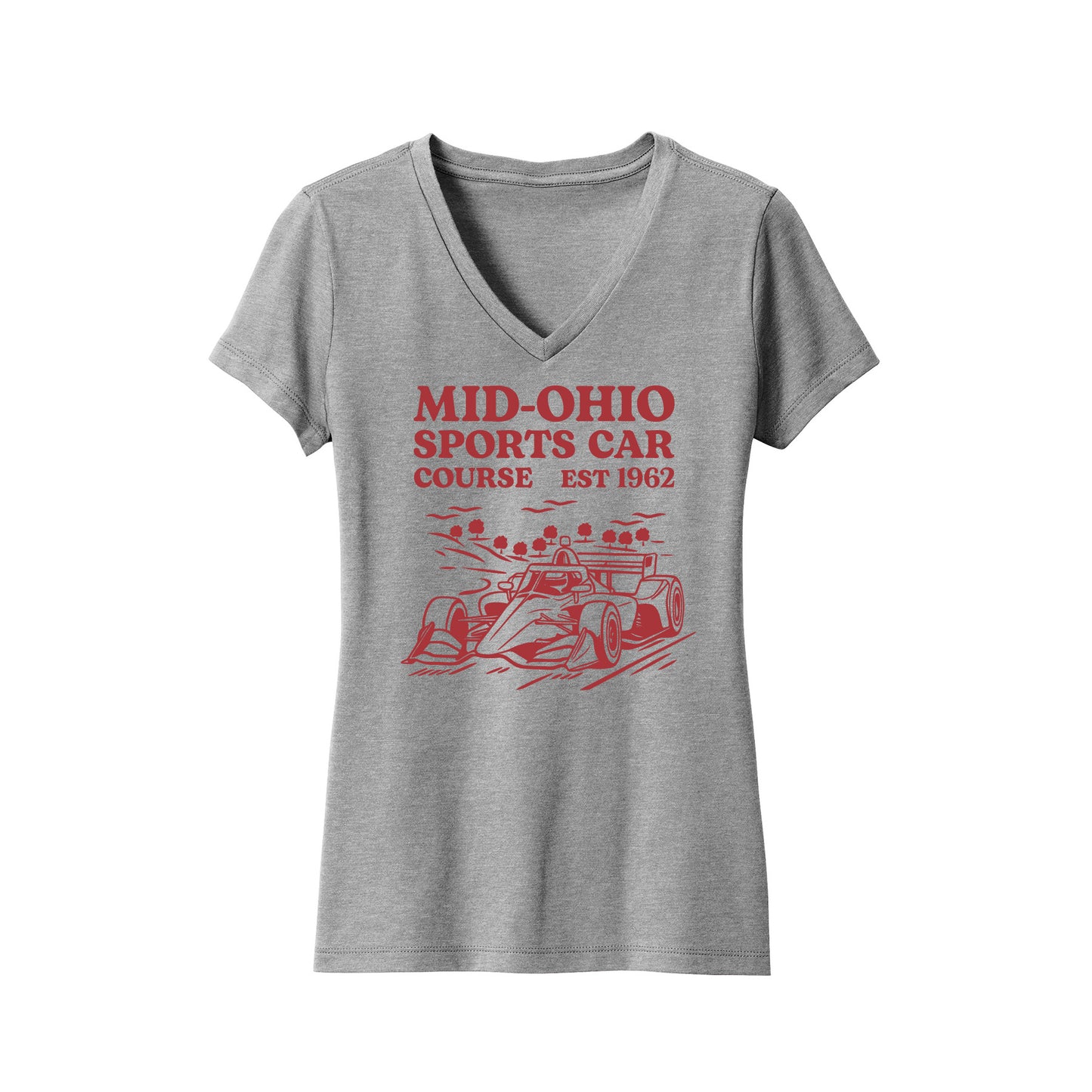Mid Ohio INDYCAR Ladies V-Neck Tee - Grey