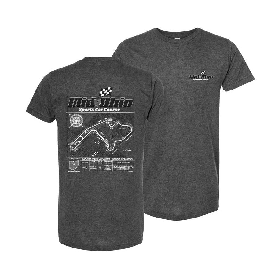 Mid Ohio Blueprint Track Design Tee - Heather Charcoal