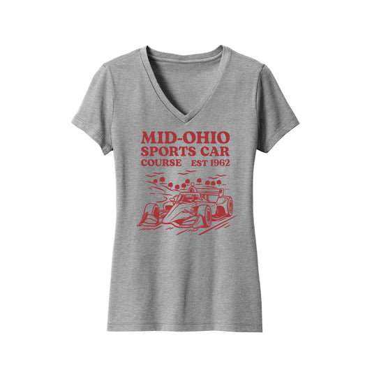Mid Ohio INDYCAR Ladies V-Neck Tee - Grey