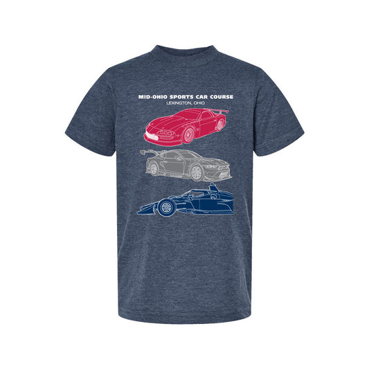 Mid Ohio 3 Car Youth Tee - Heather Denim